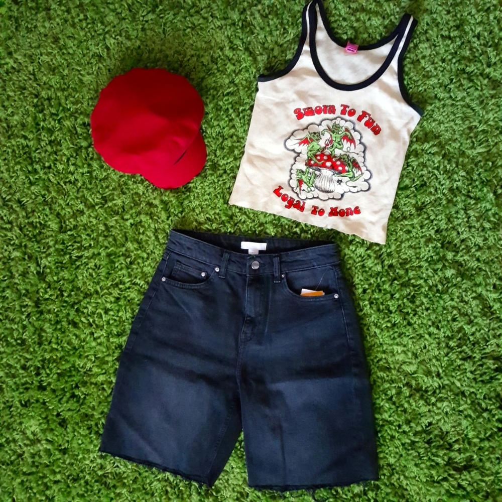 High Rise Denim Bike Shorts